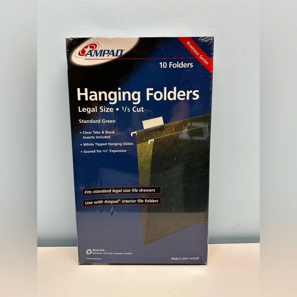 Ampad Green 10 Hanging Folders Filing Cabinet Legal Size NEW